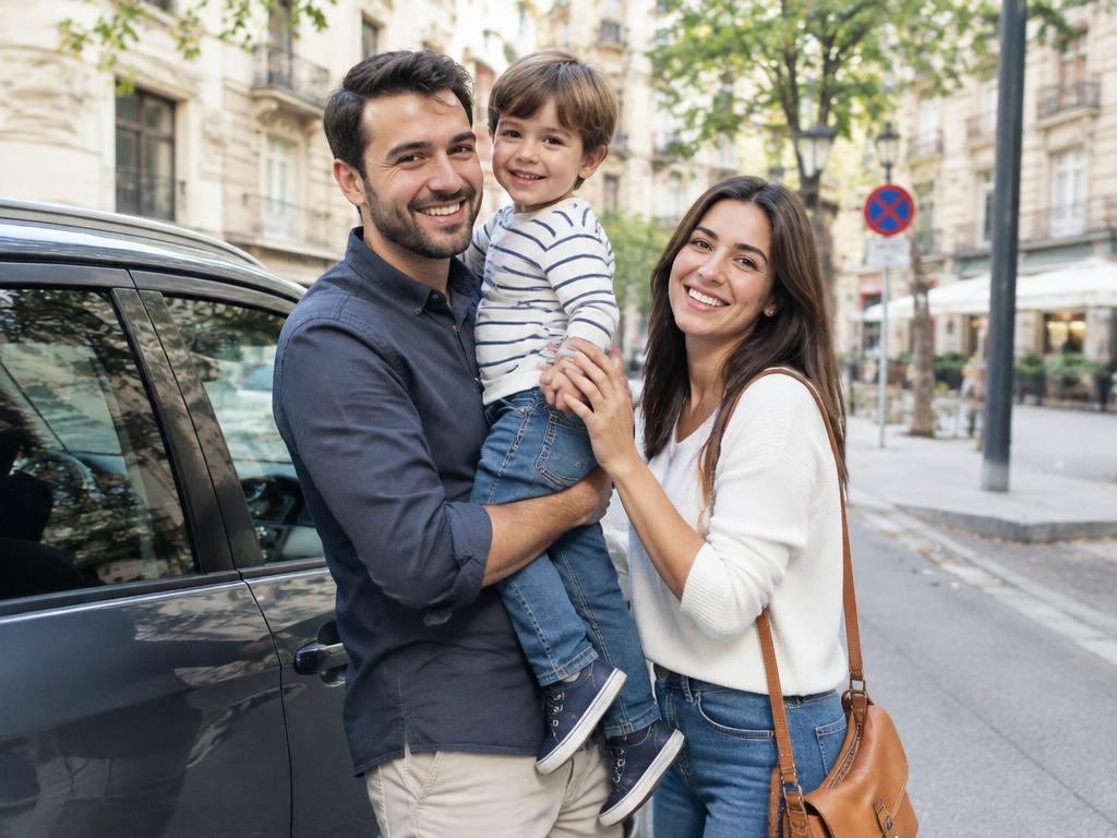 Familia junto a su coche